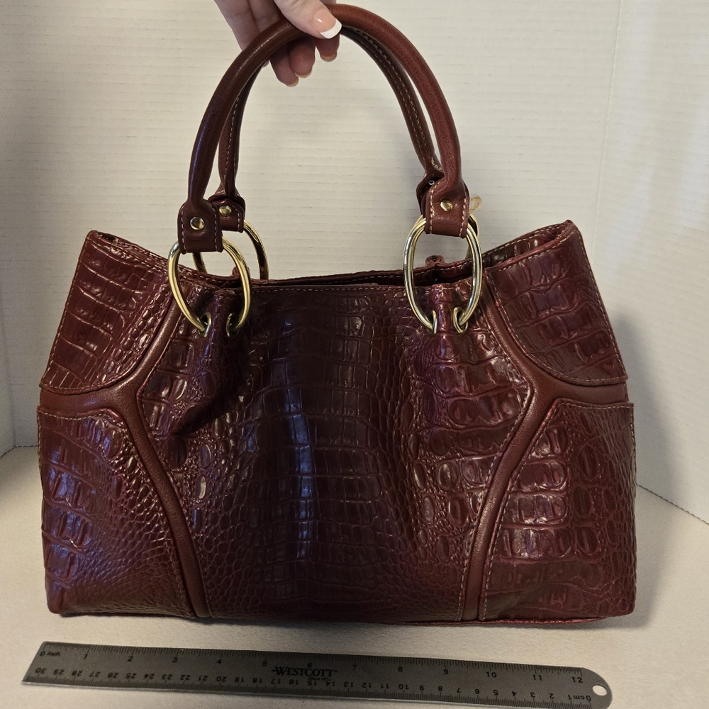 CRIMSON RED FAUX CROC HANDBAG